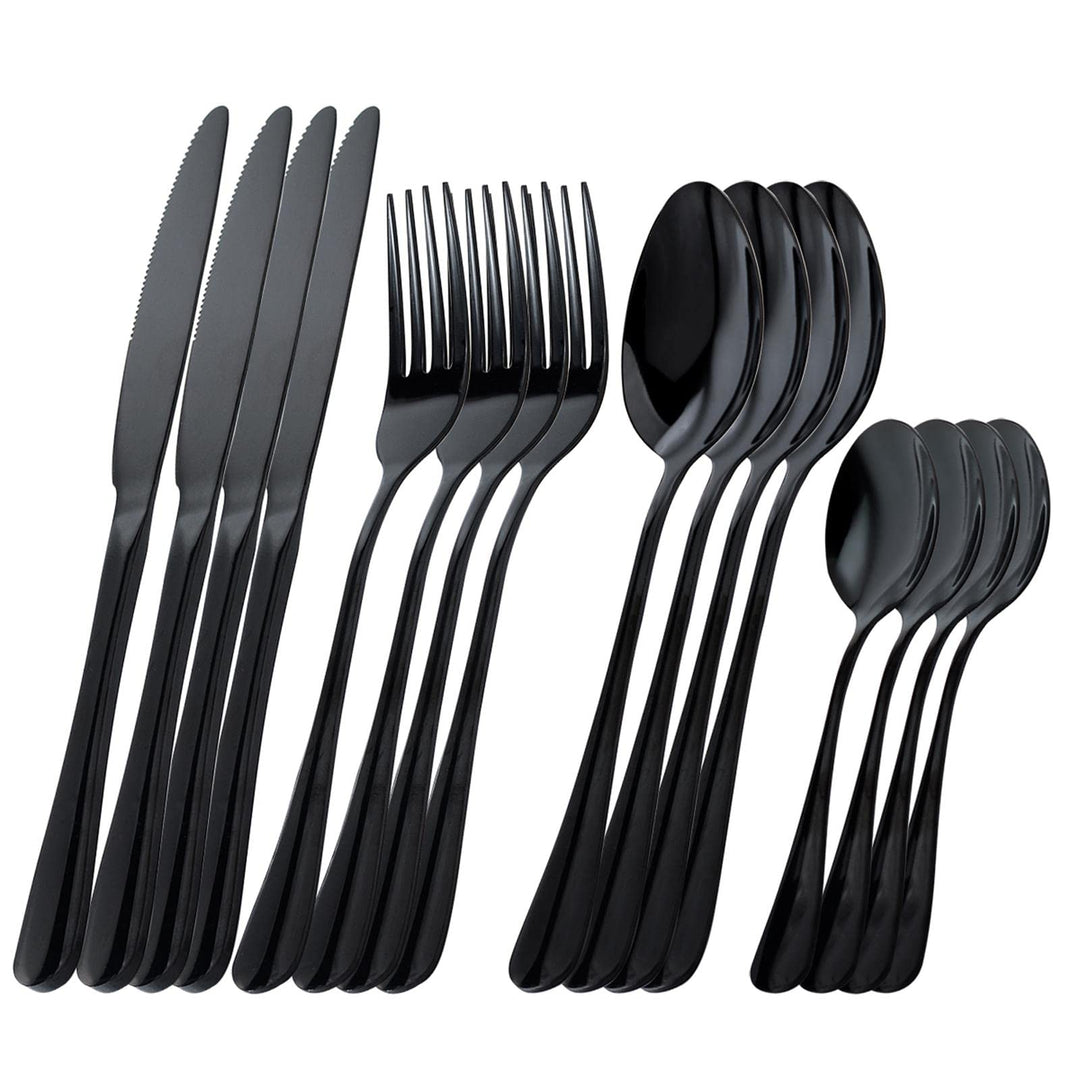 OBR KING Besteck Schwarz 16-teilig Besteckset aus 18/0 Edelstahl, Bestecksets einschliesslich Messer