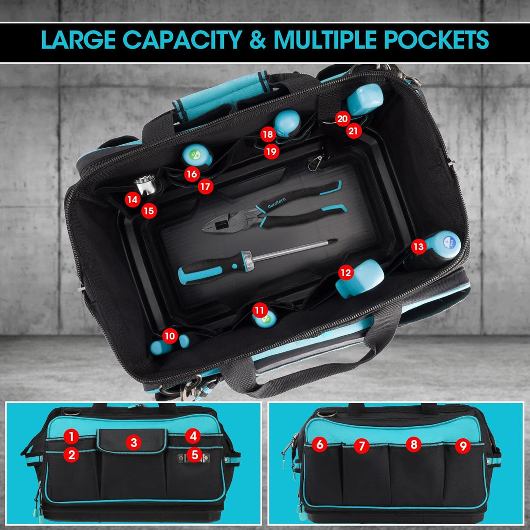 DURATECH Werkzeugtasche Elektriker Wasserdicht 43CM, Profi Werkzeugtasche mit breiter Öffnung & hohe