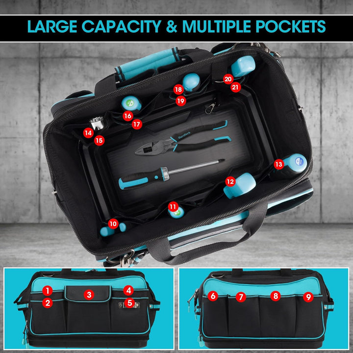 DURATECH Werkzeugtasche Elektriker Wasserdicht 43CM, Profi Werkzeugtasche mit breiter Öffnung & hohe