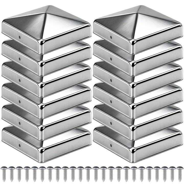 Pfostenkappe 9x9 cm 12 Stück mit 24 Schrauben, Verzinkte Metall Pfostenkappen in Pyramidenform, Zaun