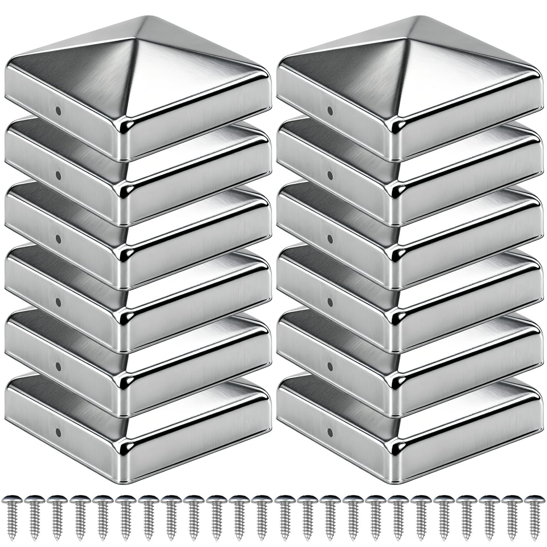 Pfostenkappe 7x7 cm 12 Stück mit 24 Schrauben, Verzinkte Metall Pfostenkappen in Pyramidenform, Zaun