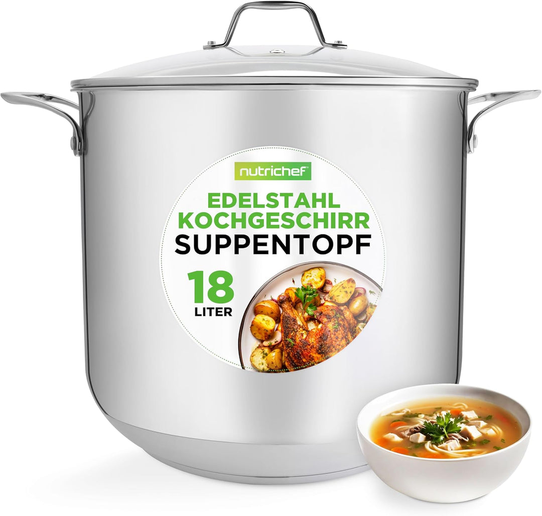 NutriChef NCSP20 Edelstahl-Suppentopf – 18/8 lebensmittelechter Edelstahl, strapazierfähig, Induktio