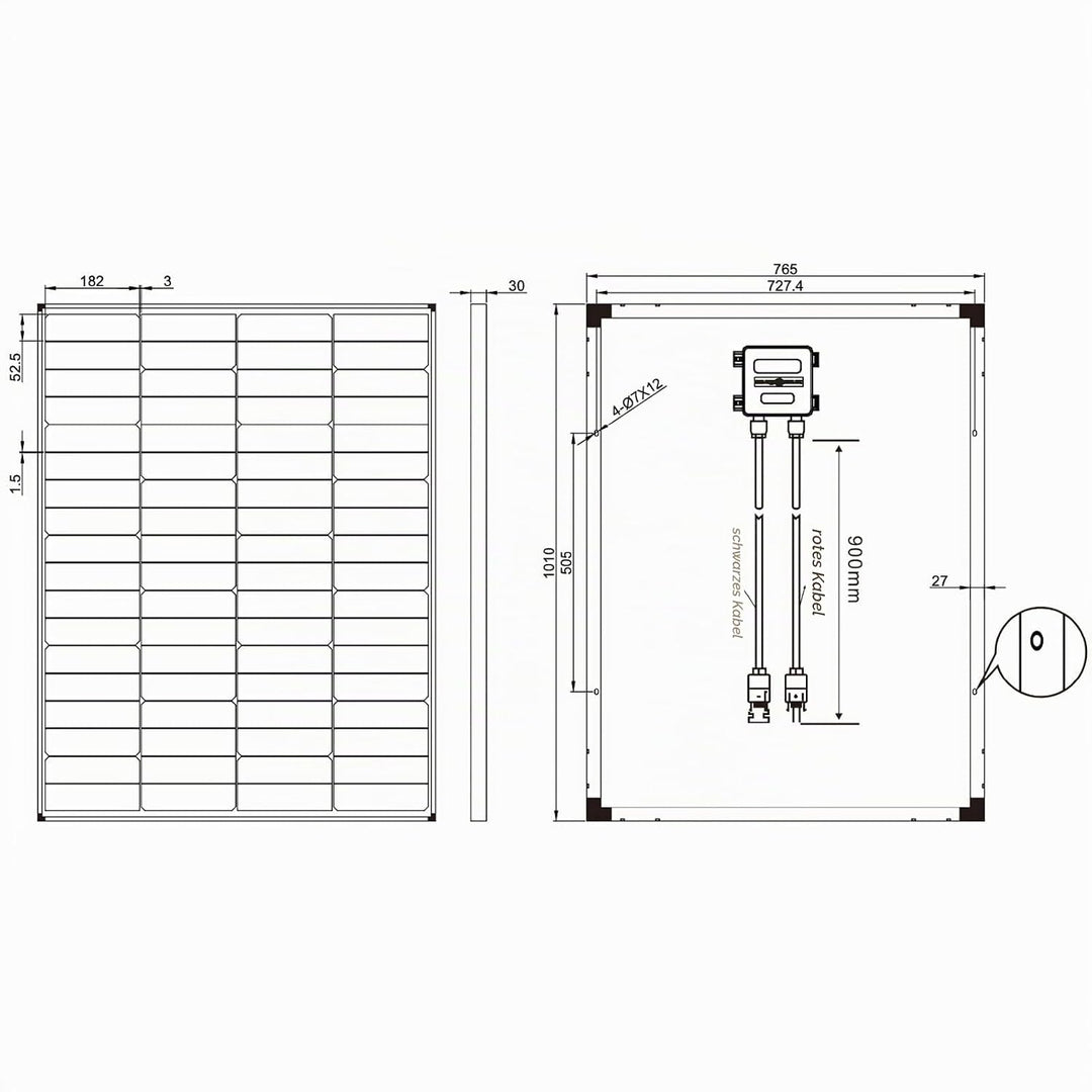 enjoy solar 36V Monokristallines Solarmodul, 182mm Solarzellen Solarpanel ideal für Wohnmobil, Balko
