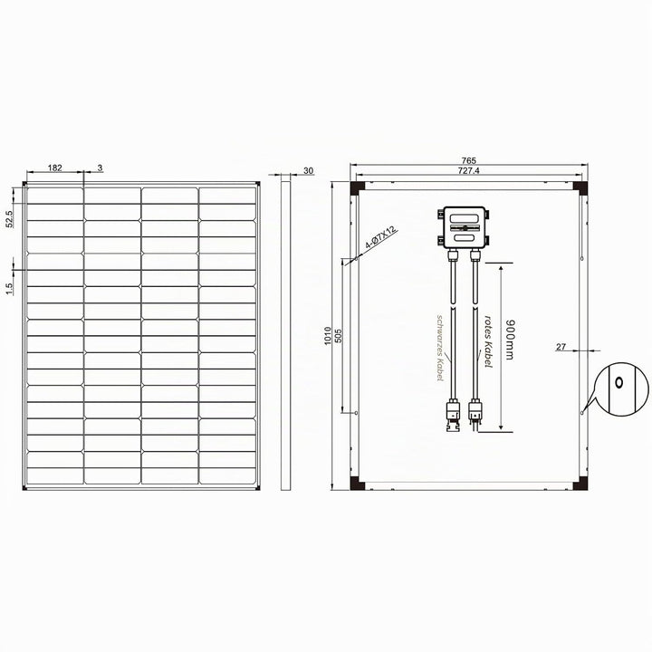 enjoy solar 36V Monokristallines Solarmodul, 182mm Solarzellen Solarpanel ideal für Wohnmobil, Balko