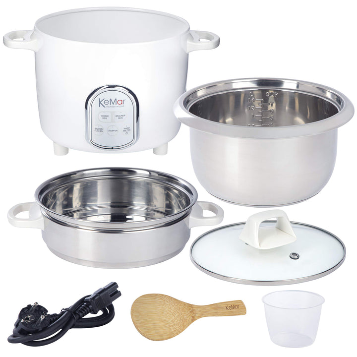 KeMar Kitchenware KRC-175 Reiskocher | 5 Programme | 1,4L | 500W | Edelstahltopf | Glasdeckel |