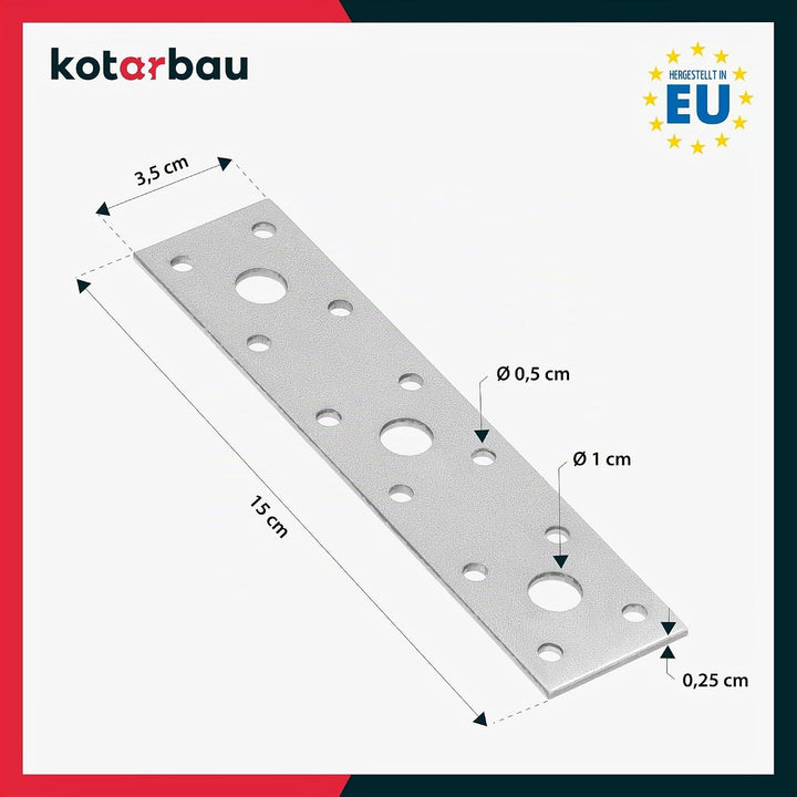 KOTARBAU® 9er Set Flachverbinder 150 mm x 35 mm Lochplatte Verzinkt Silber Holzverbinder Innen – Aus