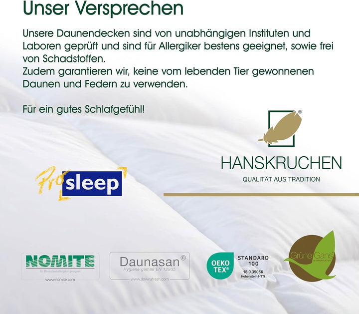 HANSKRUCHEN® Pro Sleep Daunendecke 135x200 cm - Extra leicht / Sommer - Made in Germany Kassettendec