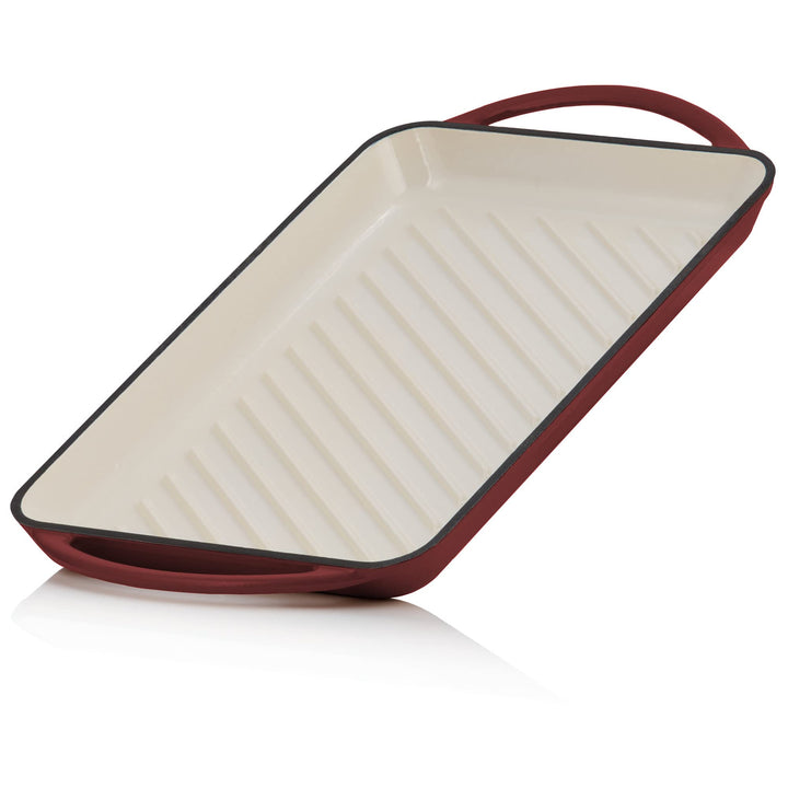 Mahlzeit Gusseisen-Grillplatte Emailliert | Dark Cherry | 39,5 x 22 x 3,5 cm | Grill Platte Gusseise