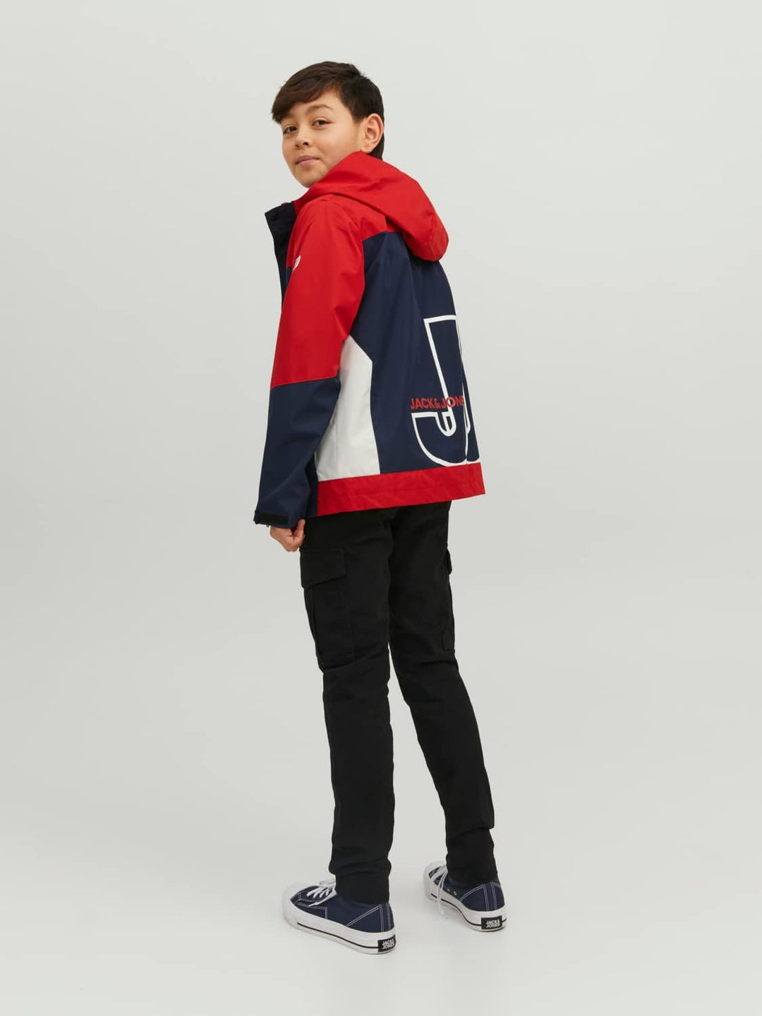 JACK & JONES Herren Jcologan Light Jacket Jnr Jacke 128 Navy Blazer/Detail:POMPEIANRED/WHITE BLOCKIN