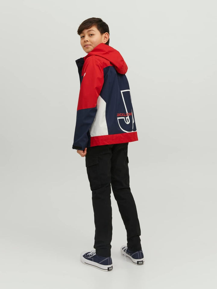 JACK & JONES Herren Jcologan Light Jacket Jnr Jacke 128 Navy Blazer/Detail:POMPEIANRED/WHITE BLOCKIN