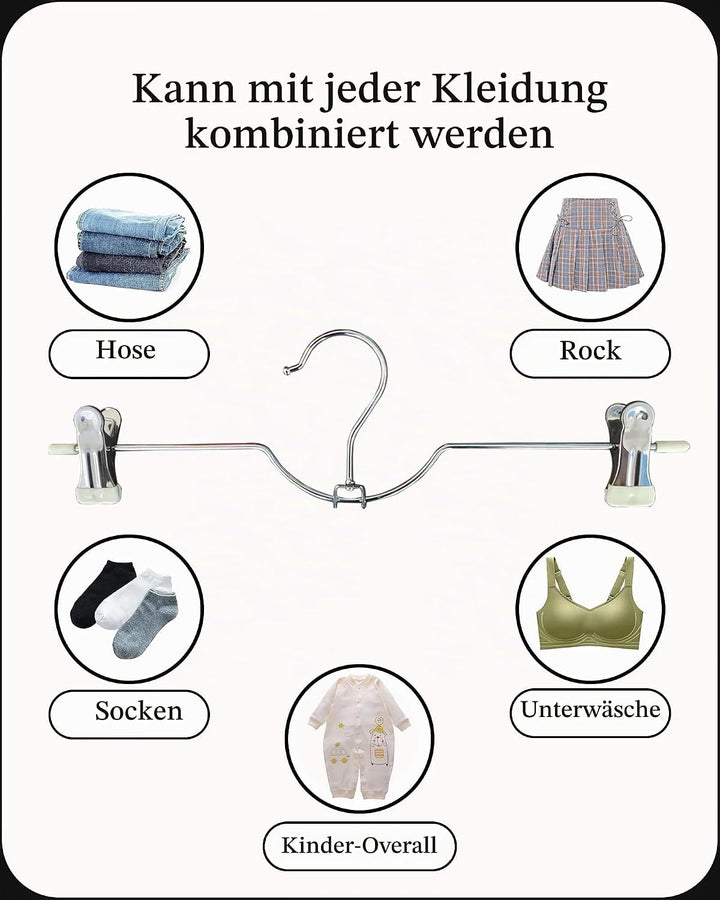 WJWSKI Hosenbügel, 20 Stück kleiderbügel Hosen, hosenbügel klemmbügel platzsparend aus Metall, Rockb