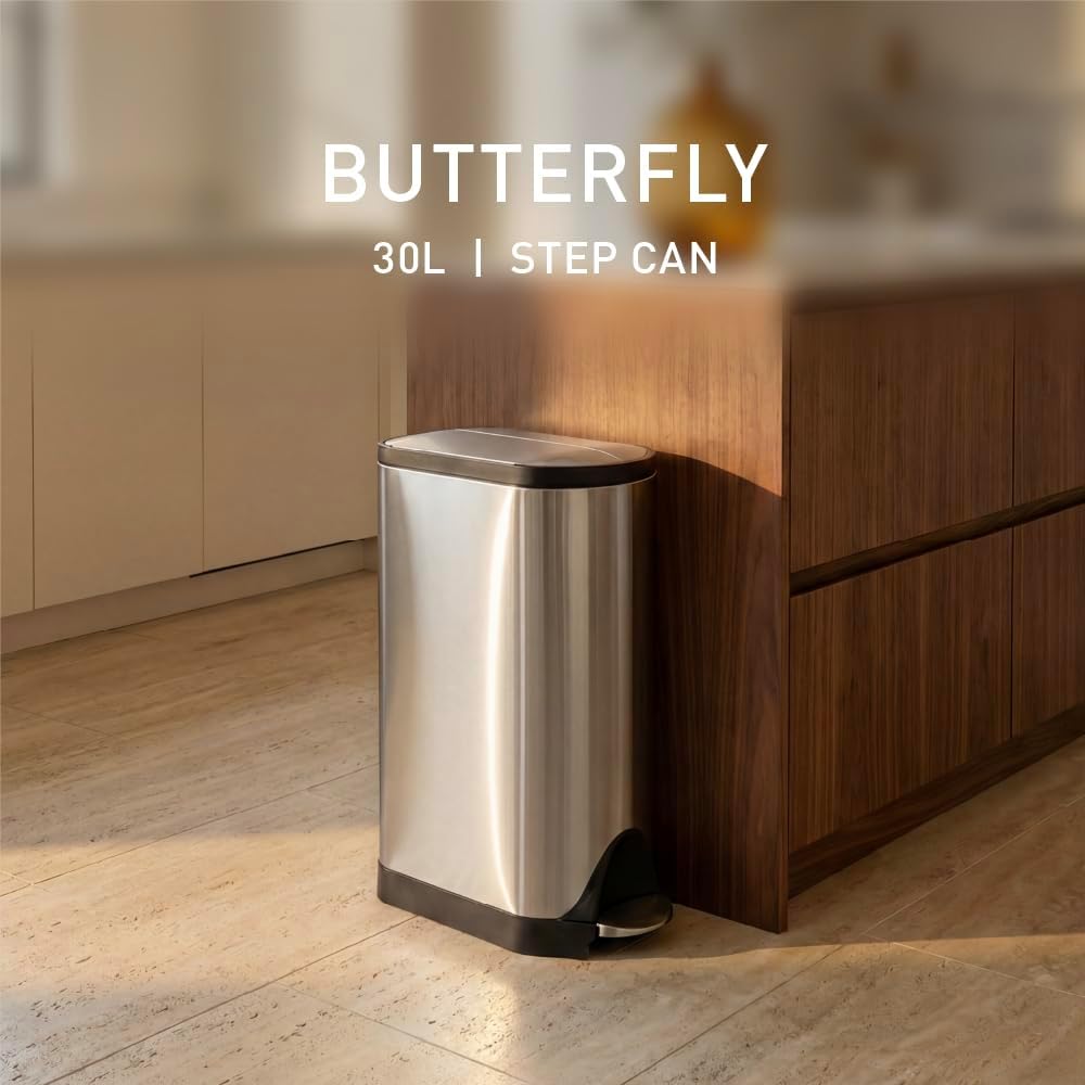 simplehuman CW1824 30 Liter, schmetterling Treteimer, Mülleimer Küche, Abfalleimer, Mülltrennsystem,