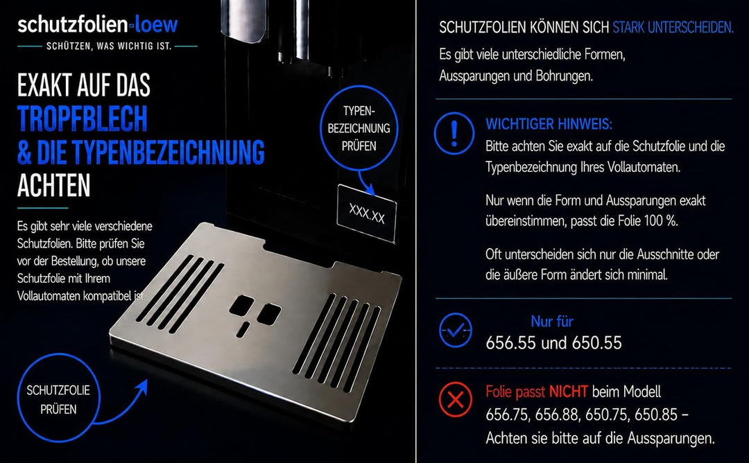 Schutzfolie für DeLonghi PrimaDonna 650.55 & 656.55 - Abtropfblech - Tassenablage - Tropfblech (5),