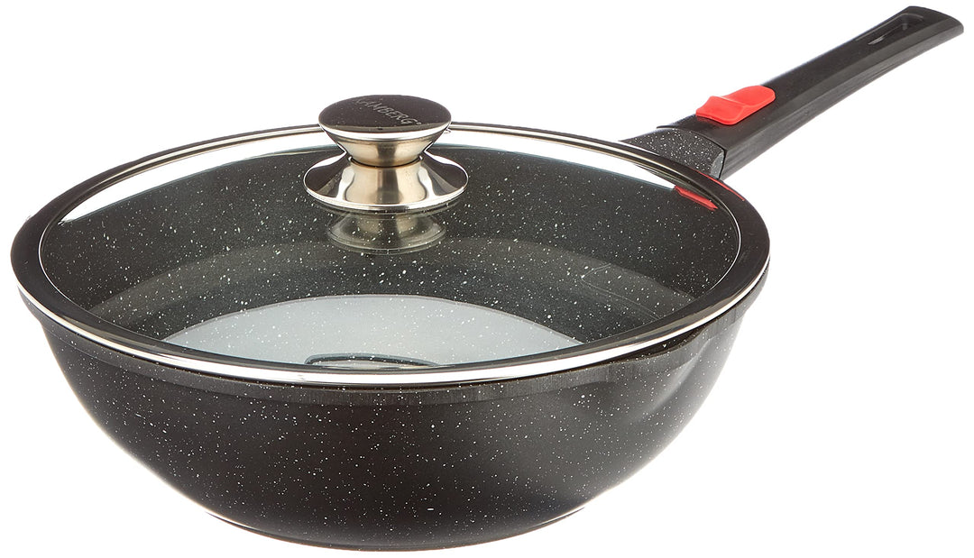 Kamberg 0008057 – Wok 30 cm – Abnehmbarer Griff – Aluminiumguss – Beschichtung in Steinoptik – Mit G