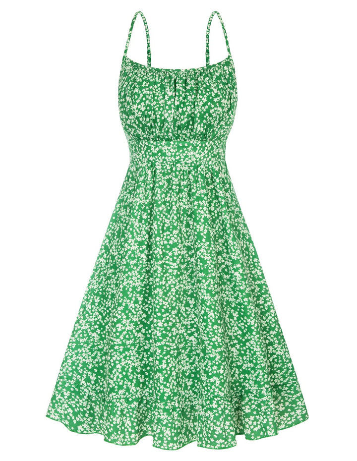 GRACE KARIN Damen Sexy Spaghetti Straps Kleid A-Linie ärmellos rückenfrei Casual Midikleid Blumenmus
