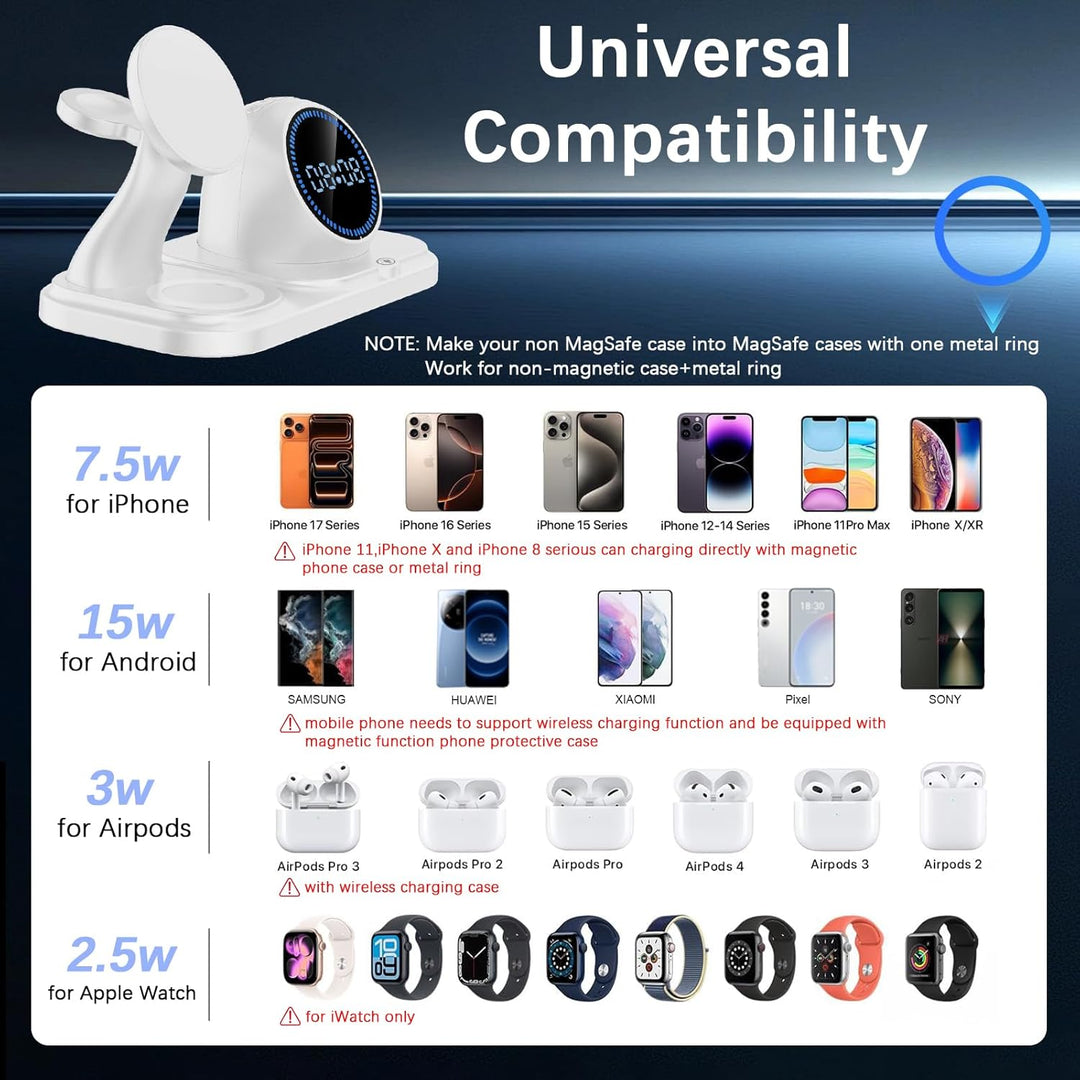 Ladestation Apple Watch und iPhone,6 in 1 Wireless Charger mit Bluetooth, Uhr, RGB LED, induktive la