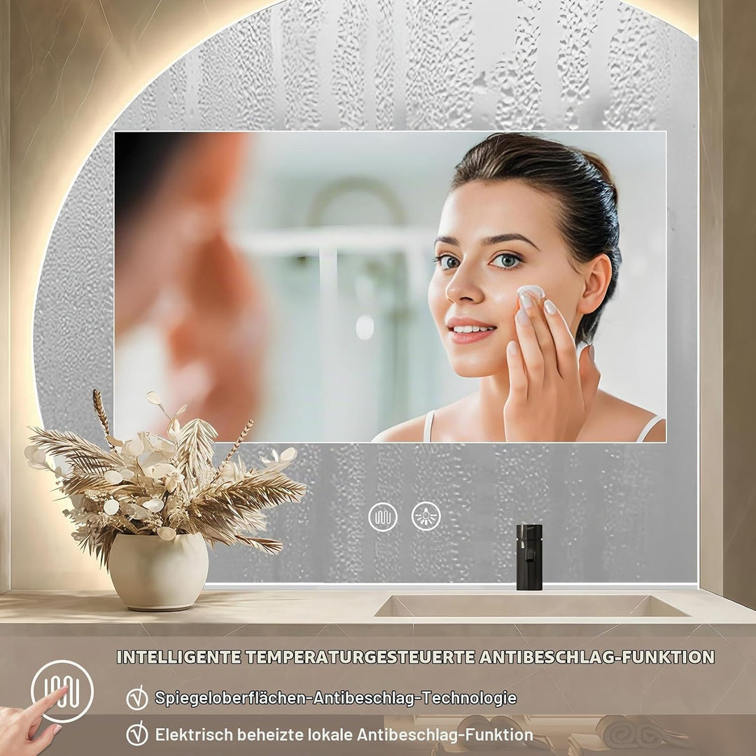 Badspiegel mit Beleuchtung LED Spiegel mit Licht mit Touch-Schalter,Dimmbar,3 Lichtfarbe Einstellbar