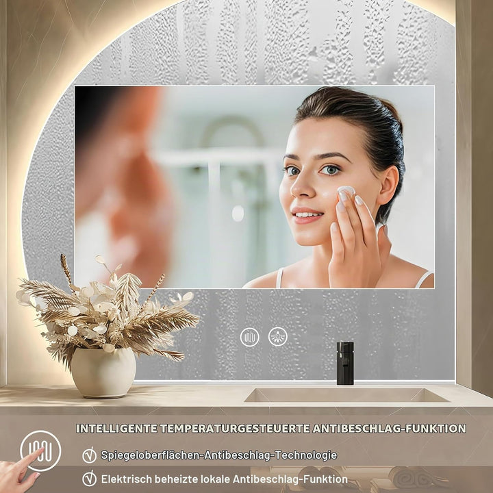 Badspiegel mit Beleuchtung LED Spiegel mit Licht mit Touch-Schalter,Dimmbar,3 Lichtfarbe Einstellbar