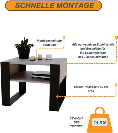 CraftPAK Wohnzimmer Tisch für Couch aus hochwertigem Holz, Stabiler & moderner Couchtisch mit zusätz