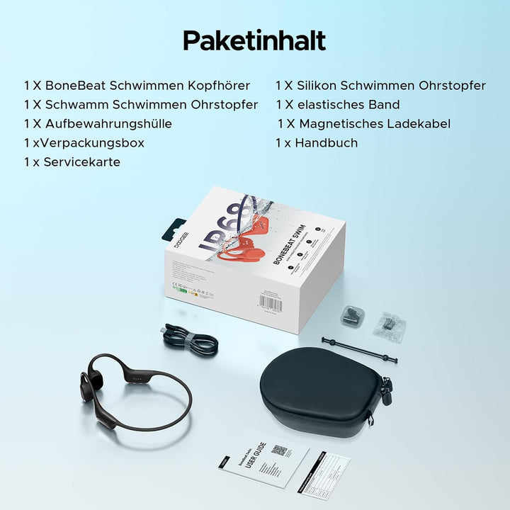 Knochenschall-Kopfhörer, IP68 wasserdichte Sport-Ohrhörer mit Bluetooth 5.4, MP3-Dualmodus, Hautfreu