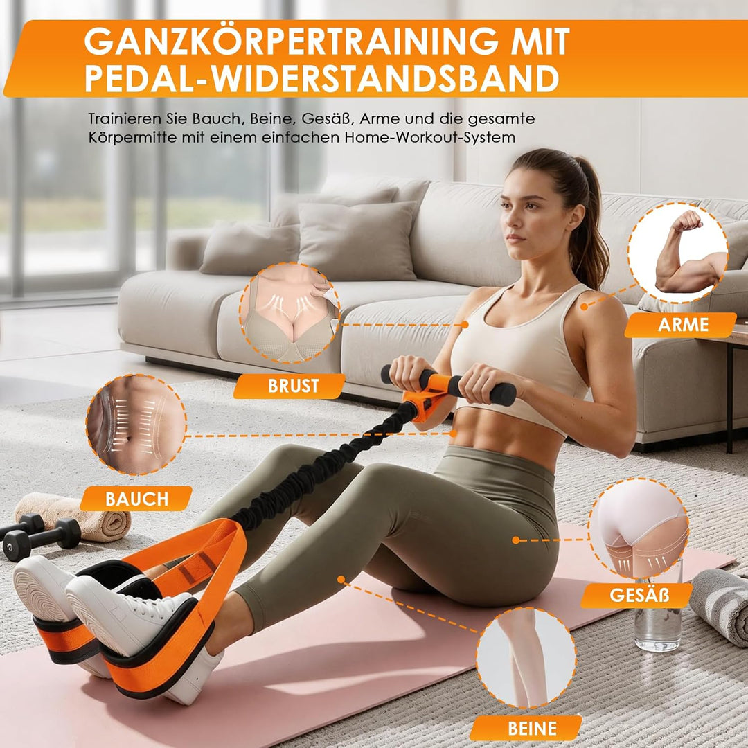 TOMSHOO Pedal Widerstandsbänder mit Griff, Multifunktions Bauchtrainer für Zuhause, Bodybuilding Exp