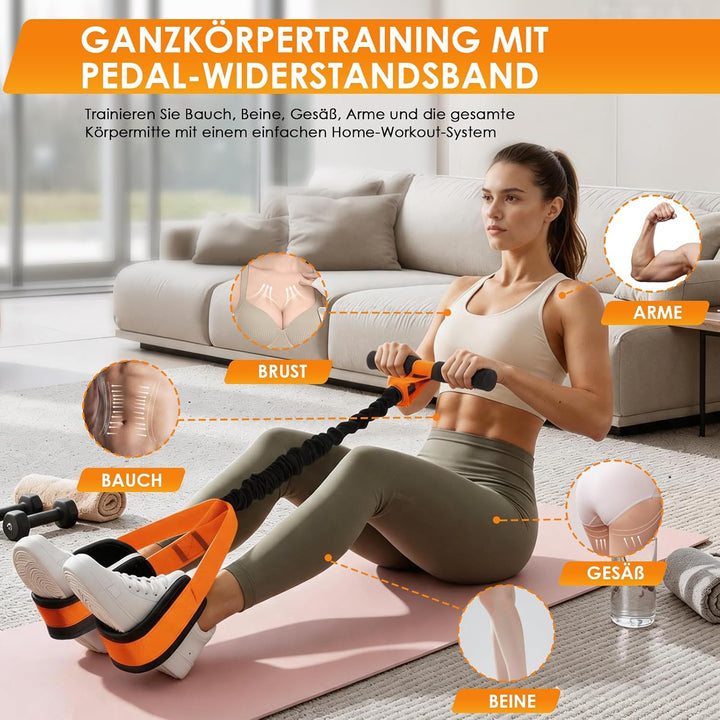 TOMSHOO Pedal Widerstandsbänder mit Griff, Multifunktions Bauchtrainer für Zuhause, Bodybuilding Exp