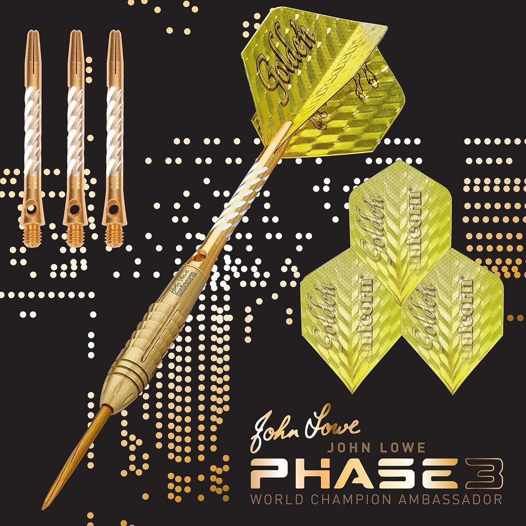 Unicorn Steel Darts World Champion John Lowe Ambassador Phase 3 90% Tungsten Steeltip Darts Steeldar