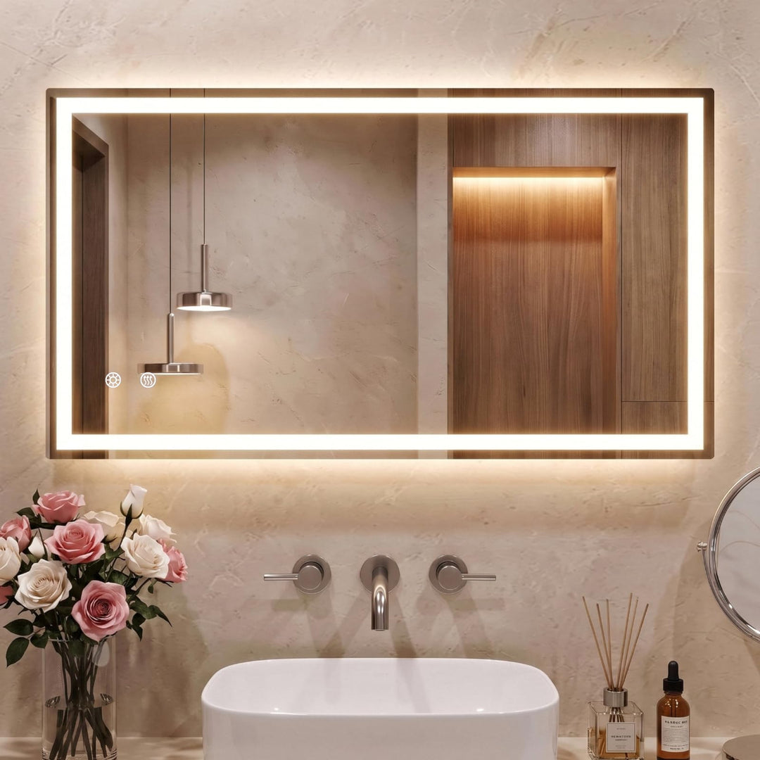 Clevich Badspiegel mit Beleuchtung 120×60 cm, LED Spiegel mit 3 Lichtfarben Dimmbar, Gehärtetes Glas