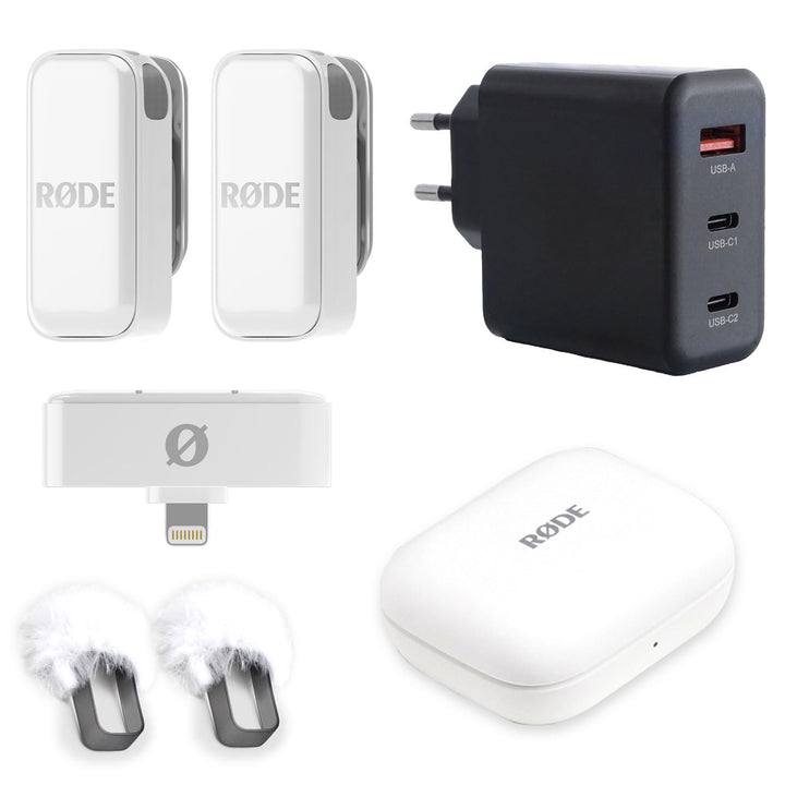 Rode Wireless Micro Drahtloses Mikrofon-System IOS Light-ning Weiss mit keepdrum Netzteil