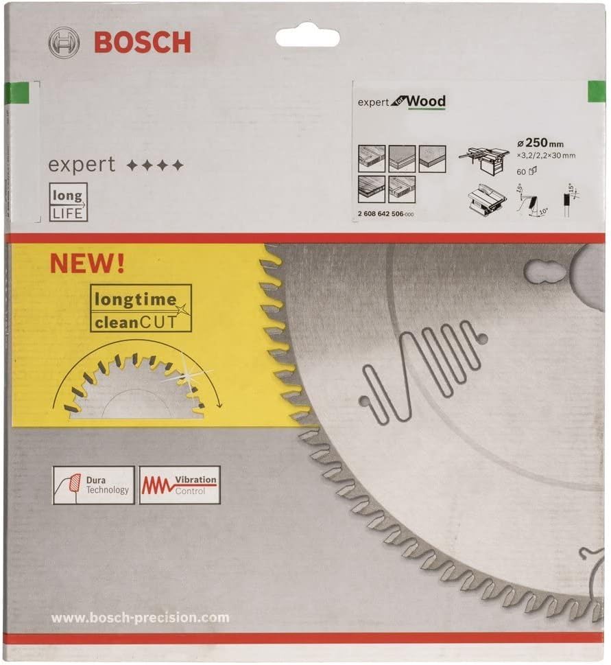 Bosch Professional 1x Kreissägeblatt Expert for Wood (Holz, Sägeblatt Ø 250 x 30 x 3,2 mm, 60 Zähne,