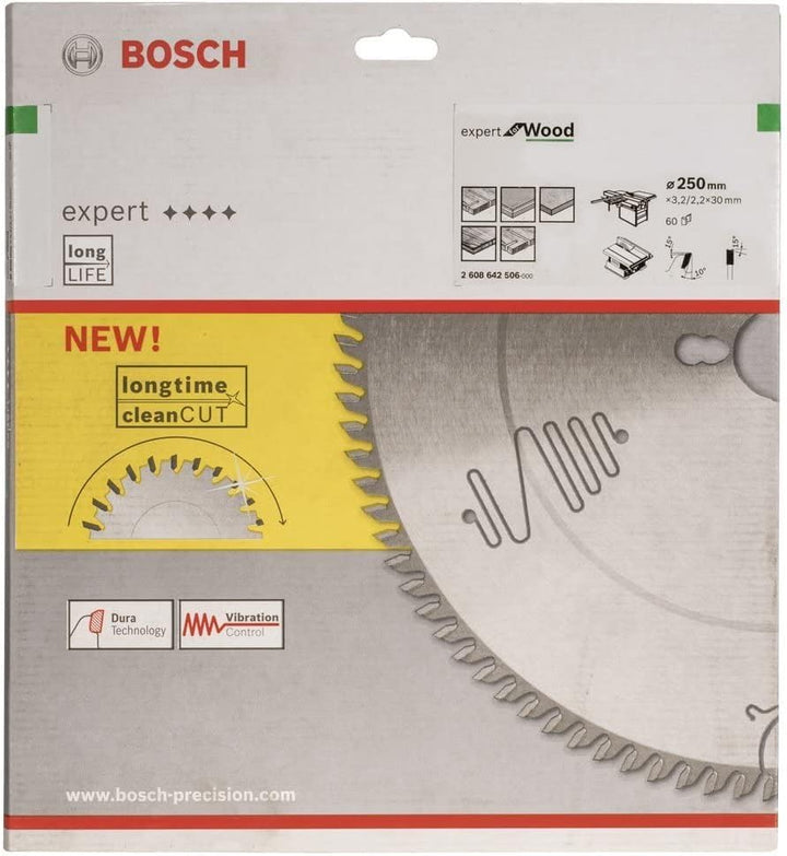 Bosch Professional 1x Kreissägeblatt Expert for Wood (Holz, Sägeblatt Ø 250 x 30 x 3,2 mm, 60 Zähne,