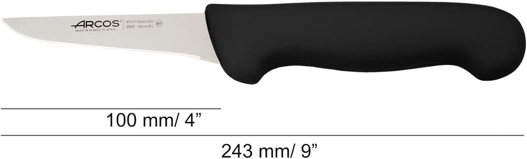 Arcos Profi-Ausbeinmesser - Edelstahlklinge NITRUM 100 mm - Schwarzer Polypropylen-Griff - Perfekt z