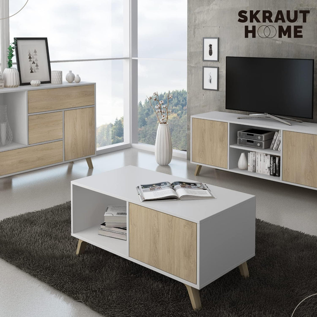Skraut Home – Couchtisch – 45 x 92 x 50 cm – niedriger Tisch ideal für Wohnzimmer oder Esszimmer – W