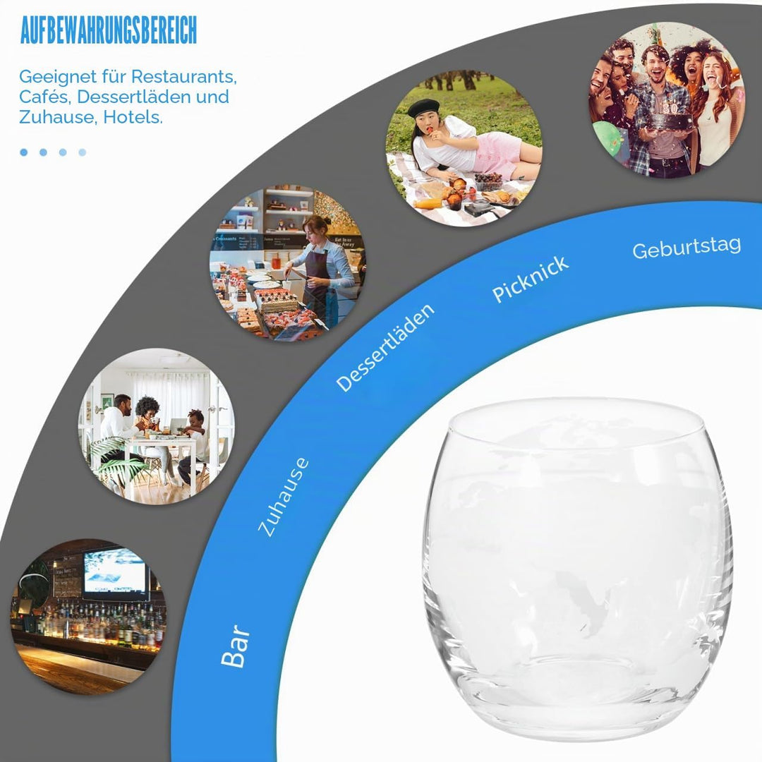 DOITOOL 2 Stück Whiskygläser Neuheit Getränkegläser Rum Felsen Glas Klarglas Cocktailbecher Weltkart
