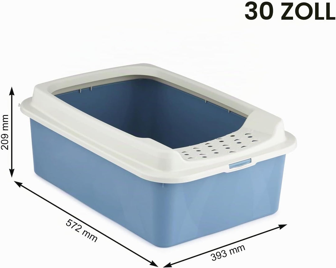Rotho MyPet Eco Bonnie Katzenklo mit Top-Eingang, Kunststoff (PP recycelt), weiss/blau, M (57.2 x 39