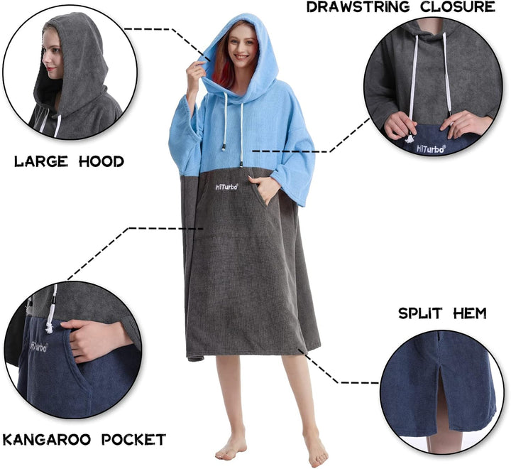 Hiturbo Surf Handtuch Poncho Umziehhilfe - Herren und Damen Changing Robe badeponcho Umkleidehilfe S