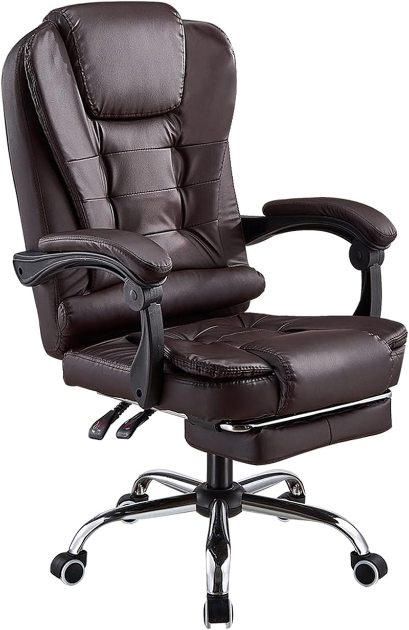 Panana Bürostuhl Heavy-Duty Executive Liegesessel mit Fussstütze aus PU-Leder Gaming-Stuhl (Braun),