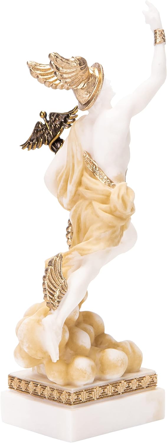 BEAUTIFUL GREEK STATUES Hermes Mercury God Zeus Sohn Römische Statue Alabaster Goldton 7 Zoll