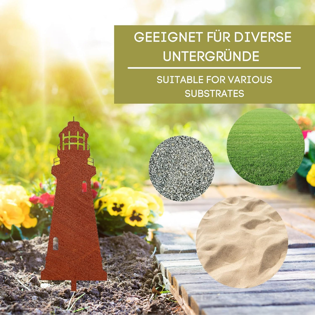 Edelrost Leuchtturm Beetstecker-Rostdeko/Teichdeko aus hochwertigem Cortenstahl für Garten, Teich -