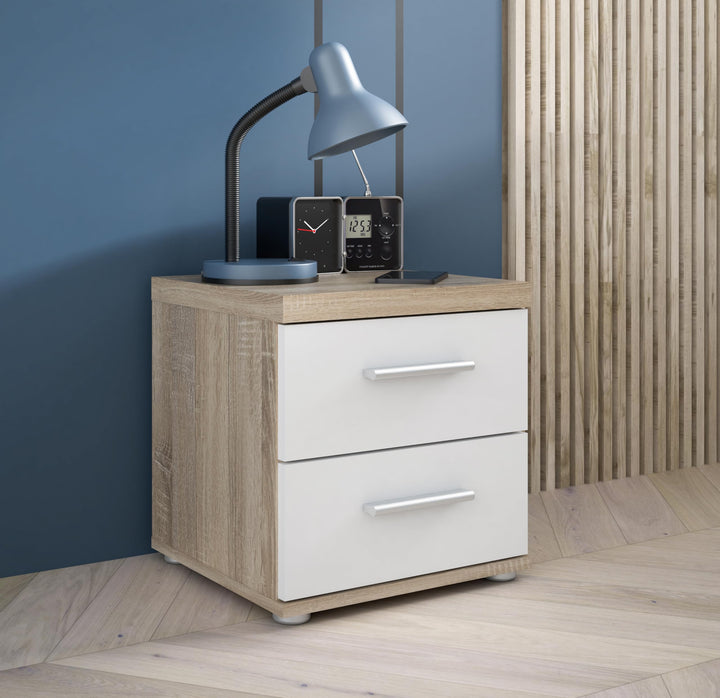 FORTE Winnie Nachttisch mit 2 Schubladen, Holzwerkstoff, Sonoma Eiche / Weiss, B x H x T: 37,6 x 38,