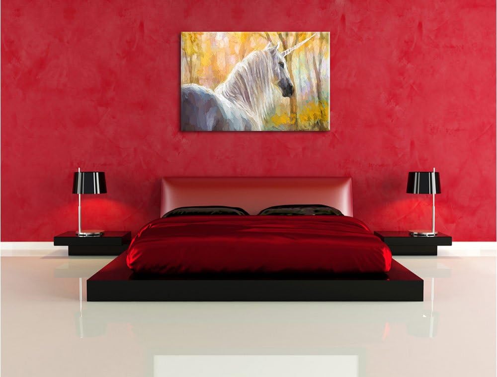 Pixxprint Einhorn im Wald als Leinwandbild/Grösse: 100x70 cm/Wandbild/Kunstdruck/fertig bespannt, 10
