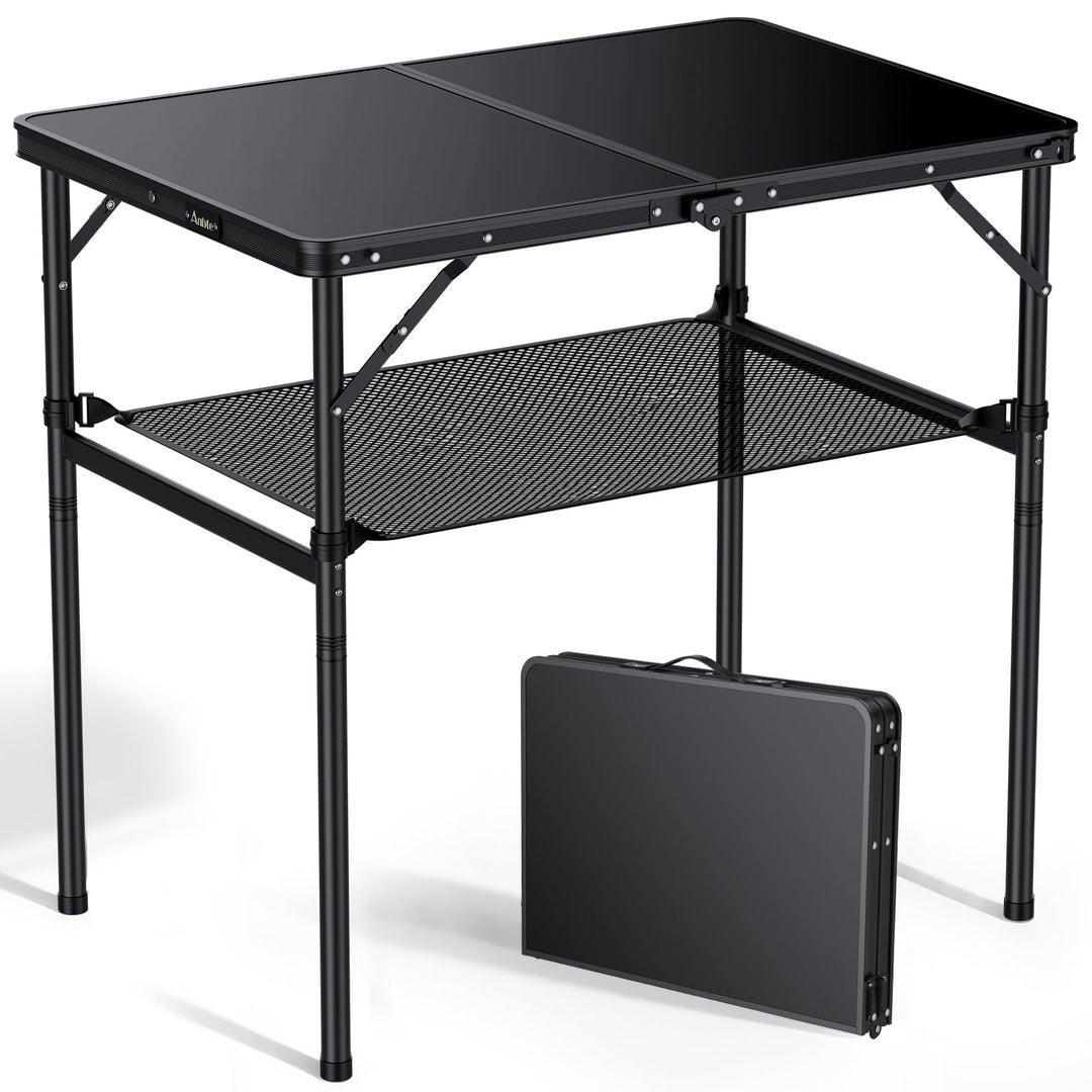 Anbte Campingtisch Klappbar 90x60x74.7cm(LxBxH) Aluminium Rahmen mit 2 Höhen Verstellbar Koffertisch