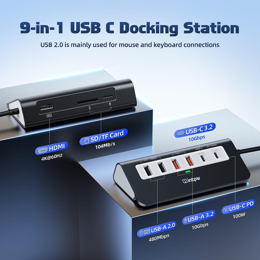 P9 PRO USB C Hub 10Gbps, 9-IN-1 Docking Station USB c mit HDMI 4K@60HZ, 3 USB 3.2 10Gbps Data, PD 10