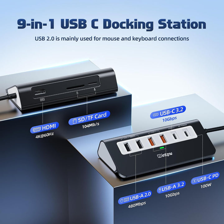 P9 PRO USB C Hub 10Gbps, 9-IN-1 Docking Station USB c mit HDMI 4K@60HZ, 3 USB 3.2 10Gbps Data, PD 10
