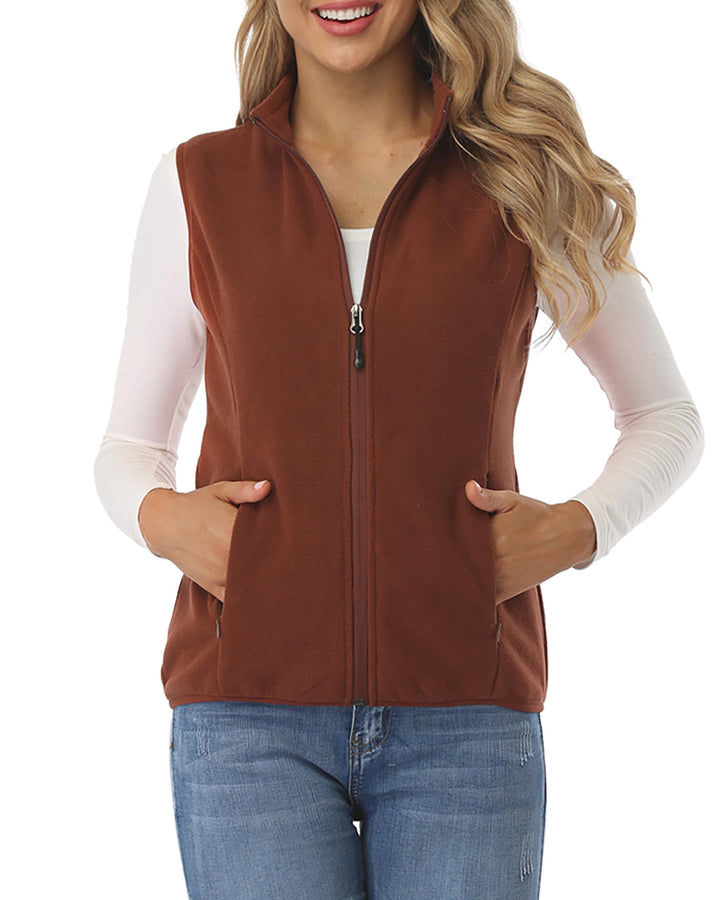 fuinloth Damen Weste Ärmellose Fleeceweste Leicht Stehkragen Weste mit Reissverschlusstaschen XS Sch