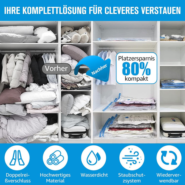 25 Stück Vakuumbeutel für Kleidung & Bettdecken, Vakuumierbeutel 2 Jumbo + 3 Extra Gross + 7 Gross +