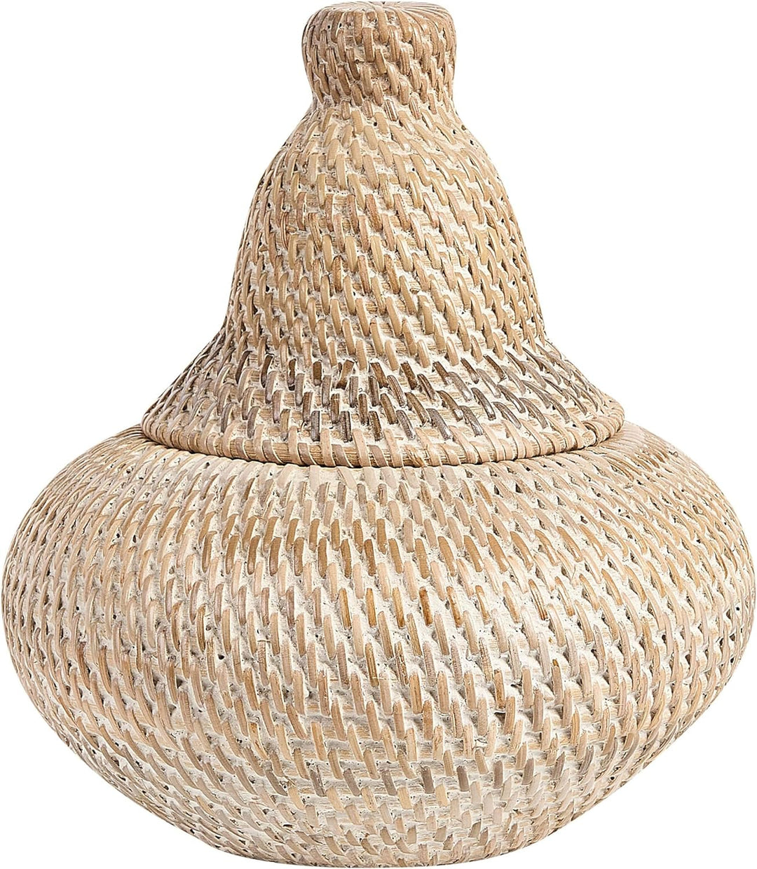 Rattankorb bemalt, mit Deckel und Griff 25 cm Aufbewahrung natur Bila