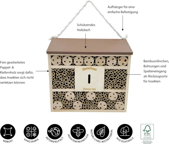 Dehner Natura Insektenhotel Andrena, ca. 29.5 x 9.5 x 28.5 cm, Kiefern-, Tannenholz/Bambus/Sperrholz