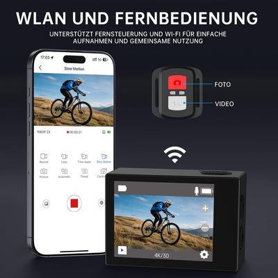 syndesmos Action Cam 4K 60FPS 30MP, 40M Unterwasserkamera, HD Unterwasserkamera Schnorcheln 2 LCD Bi