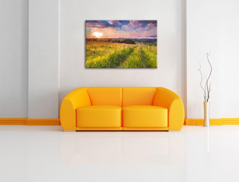 Pixxprint Bergwiese im Sonnenaufgang als Leinwandbild/Grösse: 100x70 cm/Wandbild/Kunstdruck/fertig b